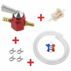 CYCLINGCOLORS Kit Essence Universel 5mm - 6mm : Robinet Rouge + Durite + Filtre + Collier Tondeuse Tracteur