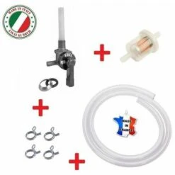 CYCLINGCOLORS Kit Essence Universel : Robinet M10 X 100 Coudé MBK 51 + Durite + Filtre + Collier Mobylette