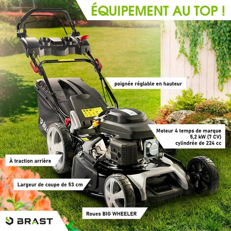 Tondeuse Thermique Tractée 53cm 224cc 2.800 Trs/min 7cv Moteur De Marque 4 Temps 60l Réglage Central 30-80mm, Capot En Tôle En Acier, 4 En 1 - 21224 POWER De Brast 4 Tondeuse Thermique Tractée 53cm 224cc 2.800 Trs/min 7cv Moteur De Marque 4 Temps 60l Réglage Central 30-80mm, Capot En Tôle En Acier, 4 En 1 - 21224 POWER De Brast – Image 2