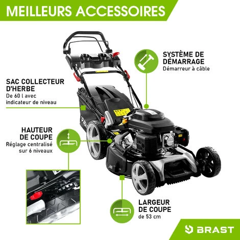 Tondeuse Thermique Tractée 53cm 224cc 2.800 Trs/min 7cv Moteur De Marque 4 Temps 60l Réglage Central 30-80mm, Capot En Tôle En Acier, 4 En 1 - 21224 POWER De Brast 5 Tondeuse Thermique Tractée 53cm 224cc 2.800 Trs/min 7cv Moteur De Marque 4 Temps 60l Réglage Central 30-80mm, Capot En Tôle En Acier, 4 En 1 - 21224 POWER De Brast – Image 3