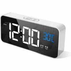 ABCRITAL Réveil Numérique Led, Réveil Numérique Horloge De Bureau Miroir Réveil De Voyage Rechargeable Usb Avec 2 Alarmes/Snooze/Température