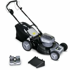 VOLTR 36V – Tondeuse à Gazon Sans Fil Tractée Ø46cm – 2x Batteries 18V Lithium 8.0Ah + Double Chargeur Rapide. Récupérateur D’herbe 50L - Gris