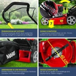 MASKO® Tondeuse à Essence 5 En 1 Roue Motrice Fonction De Nettoyage EasyClean Fonction Mulching Éjection Latérale Largeur De Coupe élevée Réglage De La Hauteur De Coupe Sur 8 Positions | Moteur 4 Temps | Bac De Ramassage, Rouge Noir, Schnittbreite 42cm (d -France Tondeuse Soldes Boutique 54827847 3