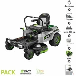 EGO POWER+ Tondeuse à Gazon Zero Turn Batterie 15Ah Chargeur Mural Inclus Ego Coupe 107 Cm ZT4201E - Gris