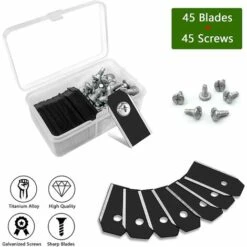 MACARON Lames De Rechange En Titane, 45 Pièces Lames En Titane, Lame Robot Tondeuse, Lames De Couteau En Titane Noir, Lame Tondeuse De Rachange, Pour Husqvarna Automower Gardena Robot Tondeuse Avec 45 Vis LO-Ron -France Tondeuse Soldes Boutique 60657015 3